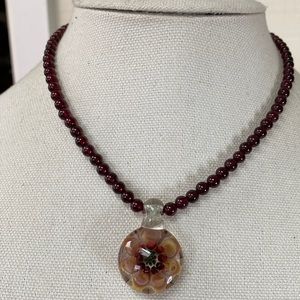 Petite style glass bead medallion necklace
